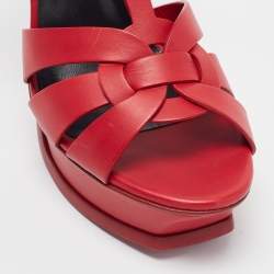 Pre Owned Saint Laurent Red Leather Tribute Sandals Size 38.5