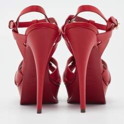 Saint Laurent Red Leather Tribute Sandals Size 38.5