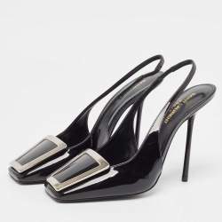 Saint Laurent Black Patent Leather George Slingback Pumps Size 38.5