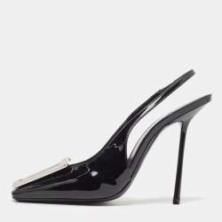 Saint Laurent Black Patent Leather George Slingback Pumps Size 38.5