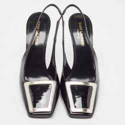 Saint Laurent Black Patent Leather George Slingback Pumps Size 38.5