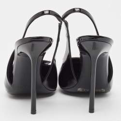 Saint Laurent Black Patent Leather George Slingback Pumps Size 38.5