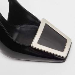 Saint Laurent Black Patent Leather George Slingback Pumps Size 38.5