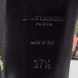 Pre Owned Saint Laurent Black Floral Print Leather Platform Sandals Size 37.5