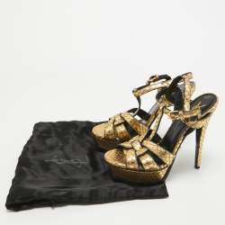 Saint Laurent Gold Embossed Python Tribute Sandals Size 36
