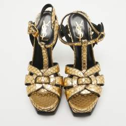 Saint Laurent Gold Embossed Python Tribute Sandals Size 36