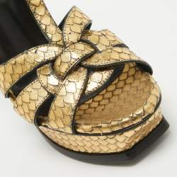 Saint Laurent Gold Embossed Python Tribute Sandals Size 36