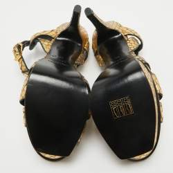 Saint Laurent Gold Embossed Python Tribute Sandals Size 36