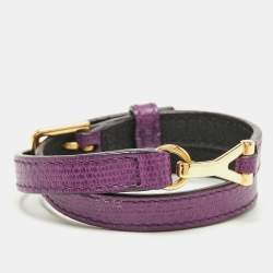 Pre Owned Saint Laurent Paris Chyc Leather Gold Tone Bracelet