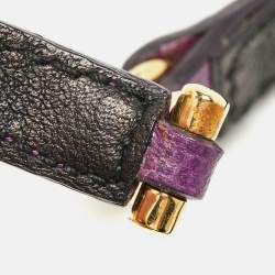 Pre Owned Saint Laurent Paris Chyc Leather Gold Tone Bracelet