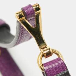 Pre Owned Saint Laurent Paris Chyc Leather Gold Tone Bracelet