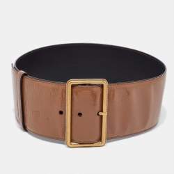 Pre Owned Saint Laurent Brown Patent Leather Buckle Wide Belt 70CM