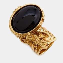 Saint Laurent Paris Arty Glass Gold Tone Ring Size 51