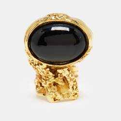 Saint Laurent Paris Arty Glass Gold Tone Ring Size 51