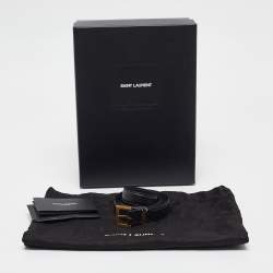 Pre Owned Saint Laurent Black Leather Cassandre Slim Belt 75 CM