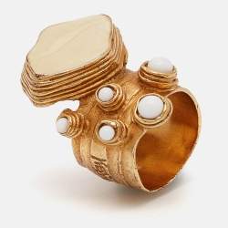 Pre Owned Saint Laurent Arty Enamel Glass Gold Tone Ring Size 59