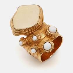 Pre Owned Saint Laurent Arty Enamel Glass Gold Tone Ring Size 59