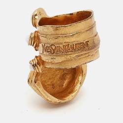 Pre Owned Saint Laurent Arty Enamel Glass Gold Tone Ring Size 59