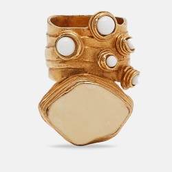 Pre Owned Saint Laurent Arty Enamel Glass Gold Tone Ring Size 59