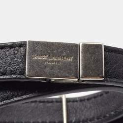 Saint Laurent Opyum Black Leather Silver Tone Wrap Bracelet