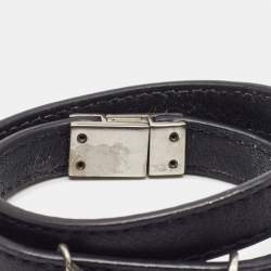 Saint Laurent Opyum Black Leather Silver Tone Wrap Bracelet