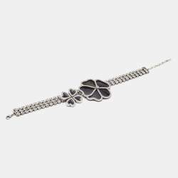 Pre Owned Saint Laurent Crystal Heart Clover Silver Tone Choker Necklace