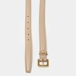 Pre Owned Saint Laurent Beige Leather Monogram Square Buckle Belt 70CM