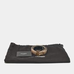 Pre Owned Saint Laurent Beige Leather Monogram Square Buckle Belt 70CM
