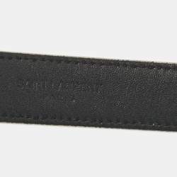 Pre Owned Saint Laurent Beige Leather Monogram Square Buckle Belt 70CM