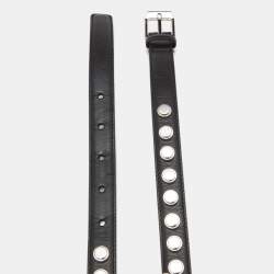 Pre Owned Saint Laurent Black Leather Studded Slim Buckle Belt 100CM
