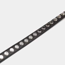 Pre Owned Saint Laurent Black Leather Studded Slim Buckle Belt 100CM