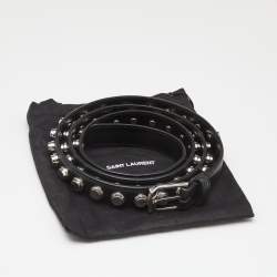 Pre Owned Saint Laurent Black Leather Studded Slim Buckle Belt 100CM