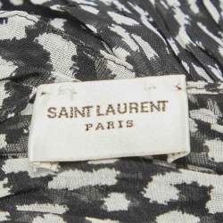 Saint Laurent Black Printed Wool Voile Plisse Stole 