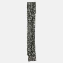 Saint Laurent Black Printed Wool Voile Plisse Stole 