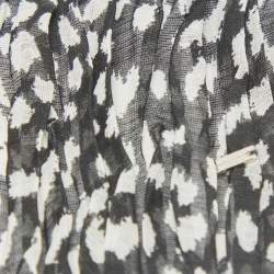 Saint Laurent Black Printed Wool Voile Plisse Stole 