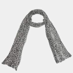 Saint Laurent Black Printed Wool Voile Plisse Stole 