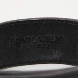Pre Owned Saint Laurent Paris Black Leather Triangle Studs Gold Tone Cuff Bracelet