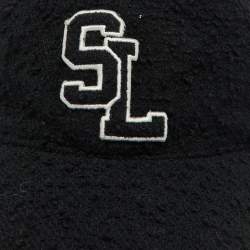 Saint Laurent Paris Black Logo Wool Tweed Baseball Cap Size 57