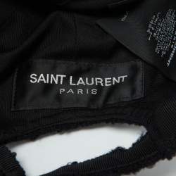 Saint Laurent Paris Black Logo Wool Tweed Baseball Cap Size 57