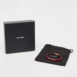 Pre Owned Saint Laurent  Red Logo Leather Gold Tone Bracelet