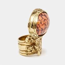 Saint Laurent Paris Glass Gold Tone Ring Size 51