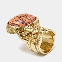 Saint Laurent Paris Glass Gold Tone Ring Size 51