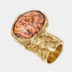 Saint Laurent Paris Glass Gold Tone Ring Size 51