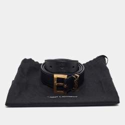 Pre Owned Saint Laurent Black Leather Cassandre Belt 75 CM