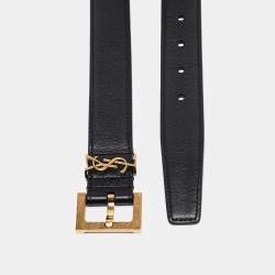 Pre Owned Saint Laurent Black Leather Cassandre Belt 75 CM