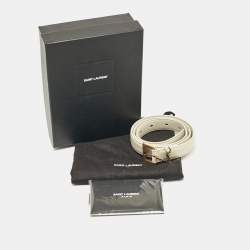 Pre Owned Saint Laurent Off White Leather Cassandre Slim Belt 70 CM