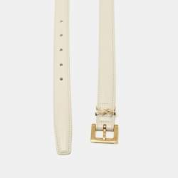 Pre Owned Saint Laurent Off White Leather Cassandre Slim Belt 70 CM