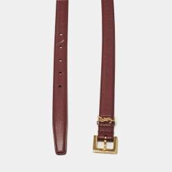 Pre Owned Saint Laurent Burgundy Leather Buckle Slim Belt 75 CM