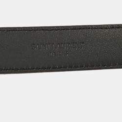 Pre Owned Saint Laurent Burgundy Leather Buckle Slim Belt 75 CM