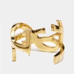 Pre Owned Saint Laurent Opyum Gold Tone Open Cuff Bracelet